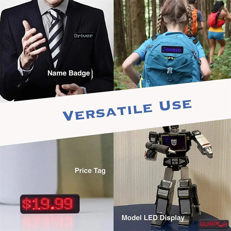 Rechargeable LED Name Badge Display with Programmable Scrolling Text