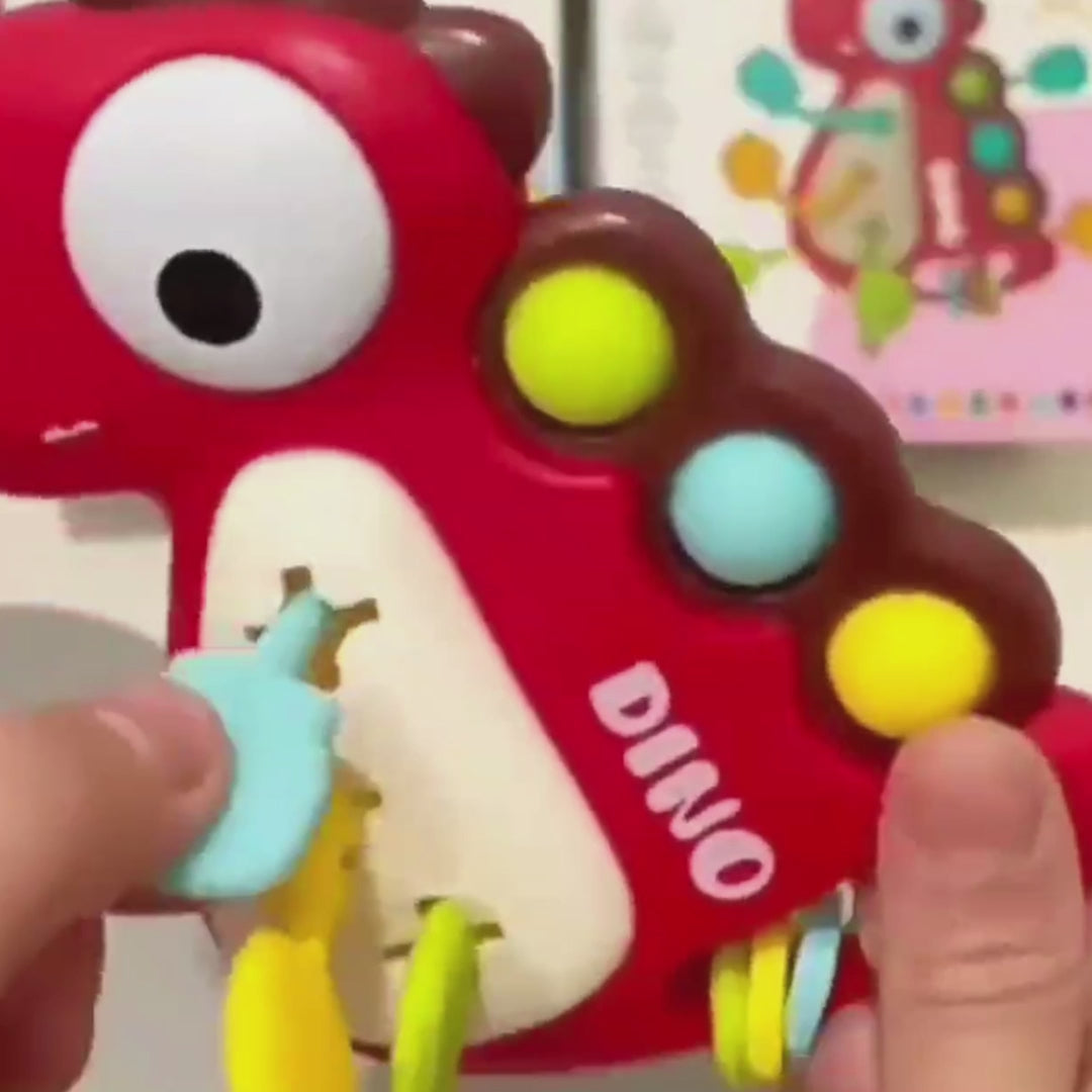Dinosaur Busy Board Toy with Montessori-Inspired Design, Pull Strings, Multi-Color, Safe for Months 6+