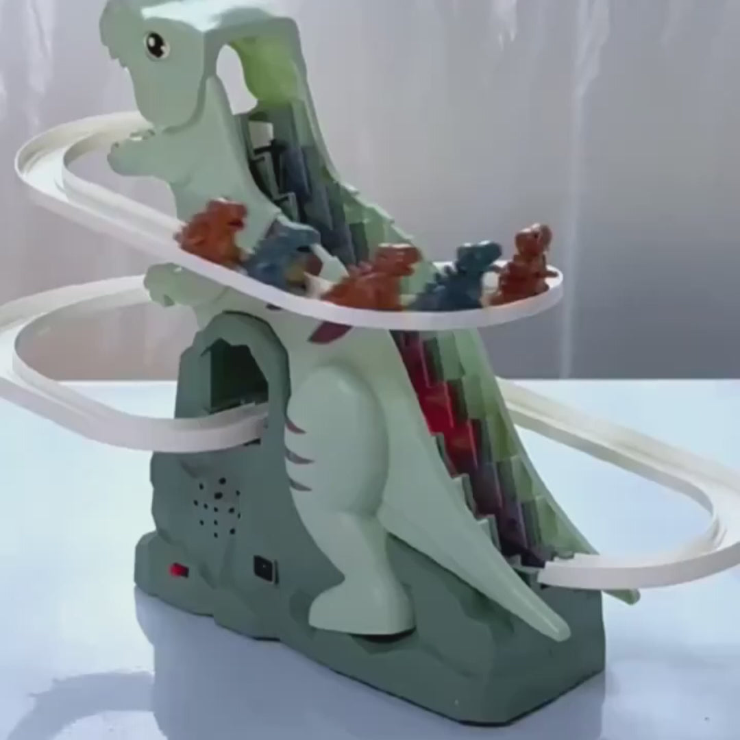 Kids' Dinosaur Race Track Interactive Automatic Climbing Cars With LED Lights, Battery Powered, On Off Switch for Ages 3+