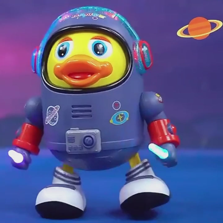 Montessori Electric Space Duck Music Toy with LED Lights, 2 Play Modes, Rotating and Dancing, Safe for Ages 6+ Months