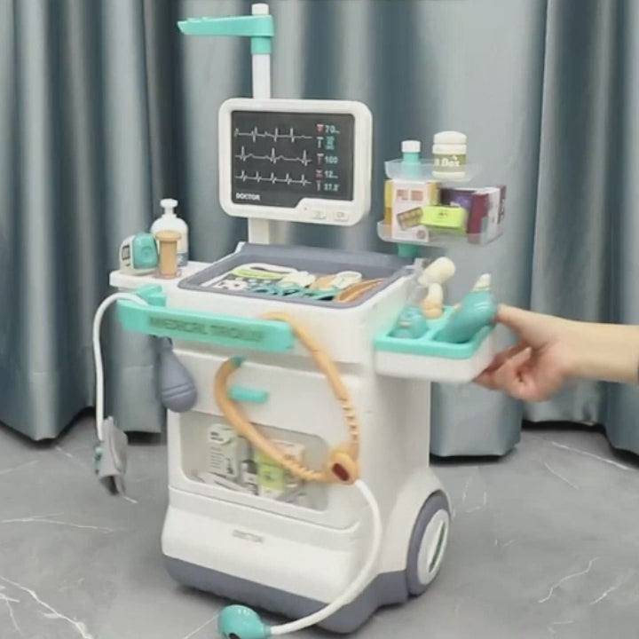 Interactive Doctor Playset with Medical Trolley Cart Pretend Medical Tool Box Play Toy for Kids, Toddlers - Includes Doctor Tools & Accessories