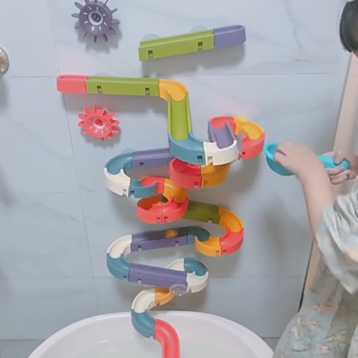 Wind-Up Duck Slide, DIY Building Blocks, Colorful, Bathtub Wall Mount, Boosts Imagination, Safe for Ages 3+