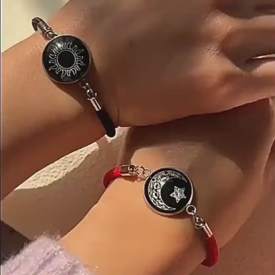 Sun & Moon Bracelets With Adjustable Unisex Stainless Steel Jewelry 2-Pack Luminous Couples Jewelry for Long-Distance Love