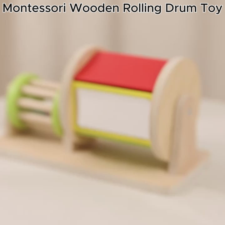 Montessori Wooden Rolling Drum Toy with Acrylic Mirror, Calming Sound, Safe for Ages 3+