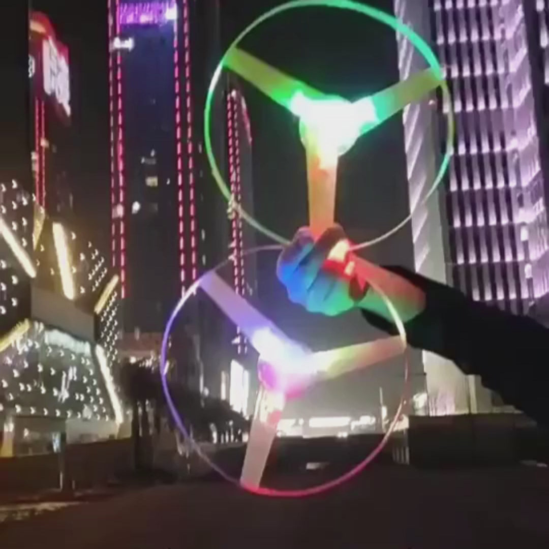 Flying Disc Launcher with Colorful LED Lights, Pull String Indoor & Outdoor Games, Safe for Ages 3+