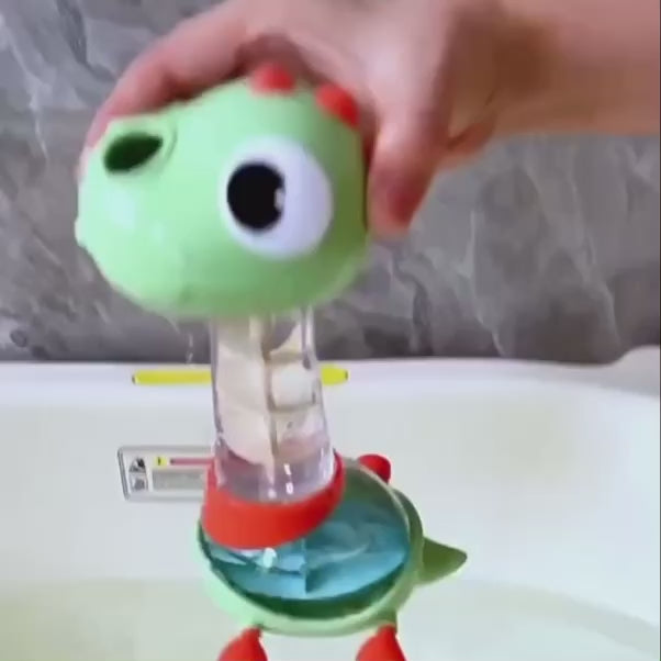 Spiraling Dino Shower Toy with Multi-hole Showerhead and Dual Water Inlets, Safe for Ages 18+ Months