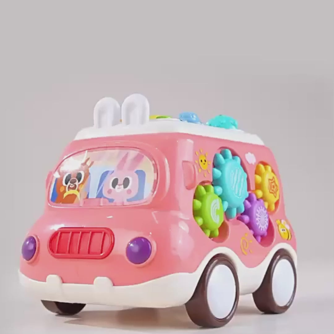 6-in-1 Montessori Learning Bus - Musical Baby Toy with Whack-a-Mole, Xylophone, Spinning Windmill & Gears, Safe for Ages 1+