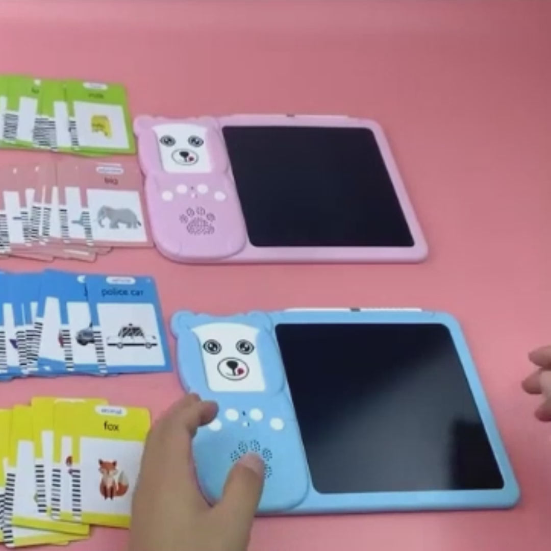 Talking Flash Cards with LCD Writing Drawing Tablet, Montessori Speech Therapy Learning Toy, Safe for Kids 2+