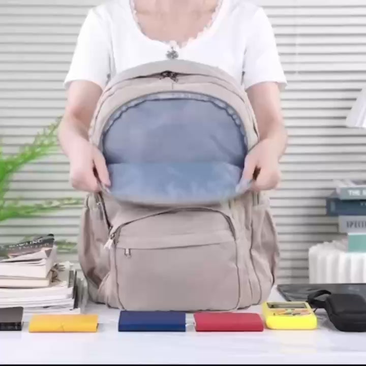 Nylon School Backpack for Teens – Unisex Casual Travel Book Bag with Luggage Strap and Adjustable Shoulder Straps