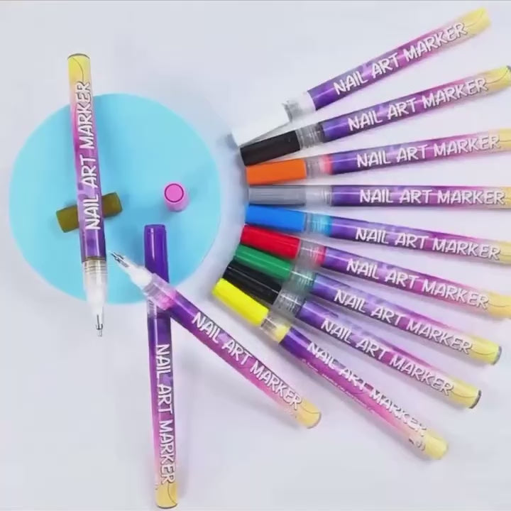 12-Color Nail Art Pen Set with Ultra-Fine 0.5mm Tip, Water-Based Ink – Safe, Quick-Drying, and Waterproof