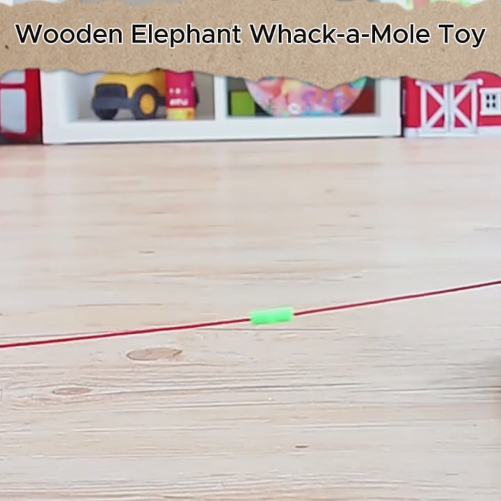 Wooden Elephant Whack-a-Mole Toy with Gears, Bead Counter, Pull Toy Feature, Safe for Ages 3+
