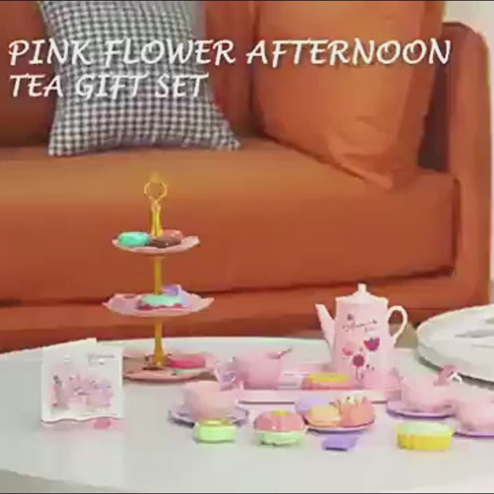42PCS Kids Afternoon Tea Party Set with Teapot, Desserts & Cups, Portable Carry Case, Safe for Ages 3+