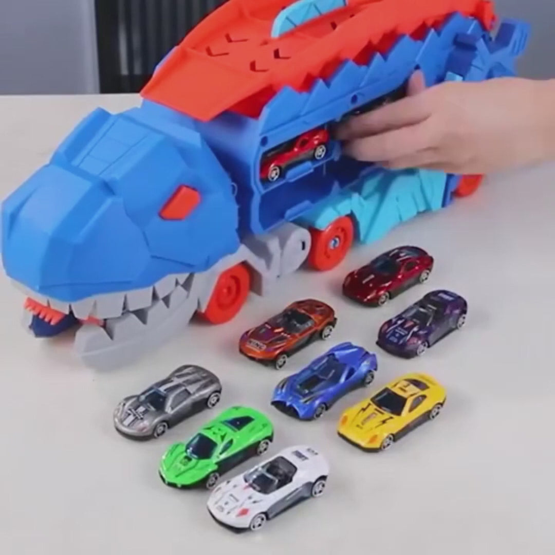 Transport Dinosaur Car Play Truck - 25-Inch Race Track, Transforms Standing T-Rex – Safe for Ages 3+
