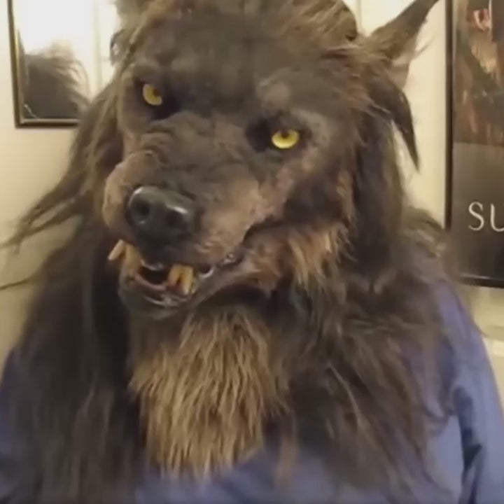 Wolf Mask Halloween Costume Accessory with Glowing Eyes, Movable Jaw, and Adjustable Strap