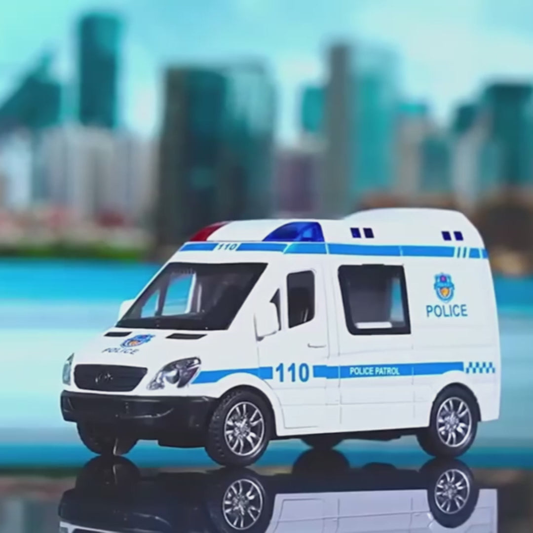 1:32 Mini Ambulance Police Car, Sound & Light Vehicle for Imaginative Kids, Safe for Ages 3+