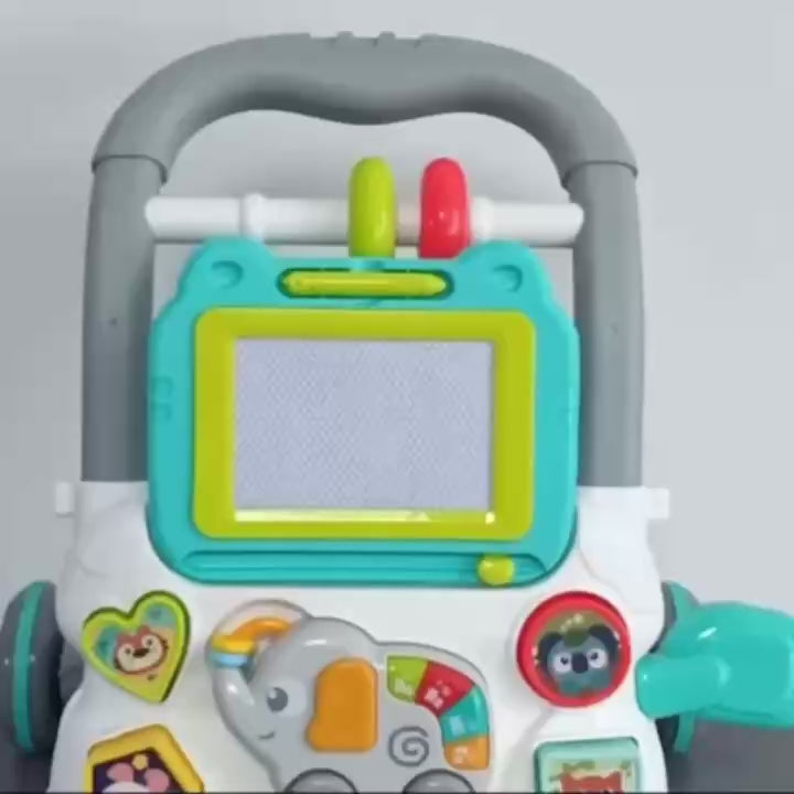 Multifunctional Push Walker Toy with Sound, Lights, Drawing Board, and Activity Panel, Safe for Ages 1+