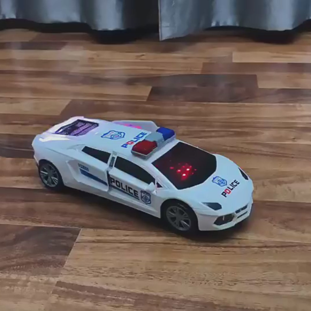 360° Rotating Police Car Toy with Sound & Light Electric Automatic Openable Doors, Safe for Ages 3+