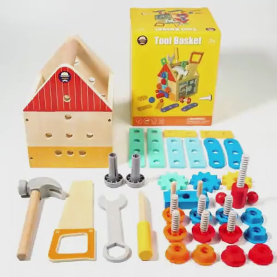 33 PCS Wooden Toolbox Set, Montessori Pretend Play, Fine Motor Skills & Dexterity, Safe for Ages 2+