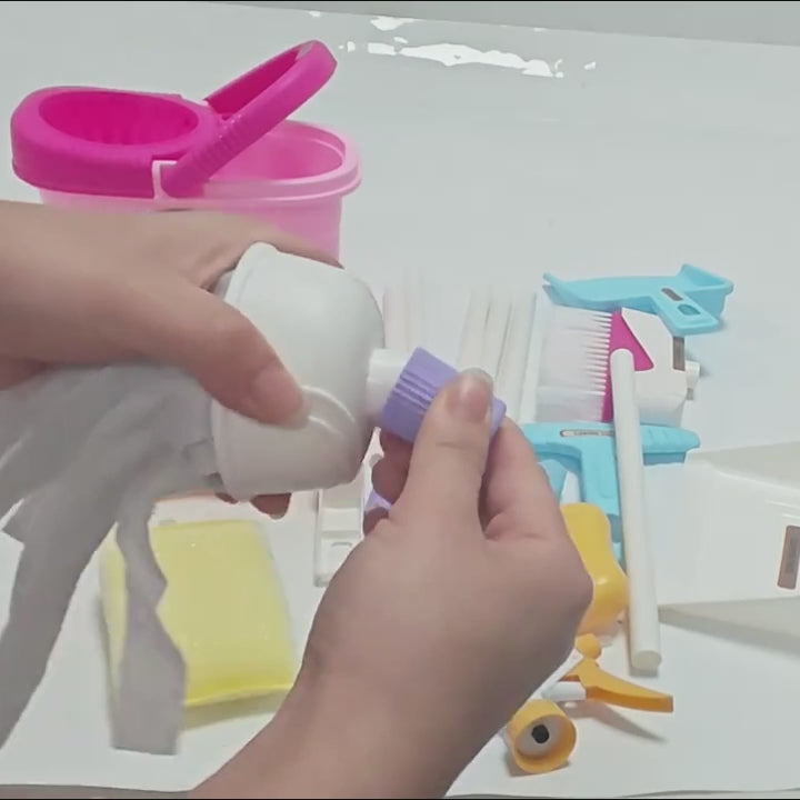 Housekeeping Cleaning Trolley Playset Caddy Includes Accessories and Toy Vacuum, Safe for Ages 3+