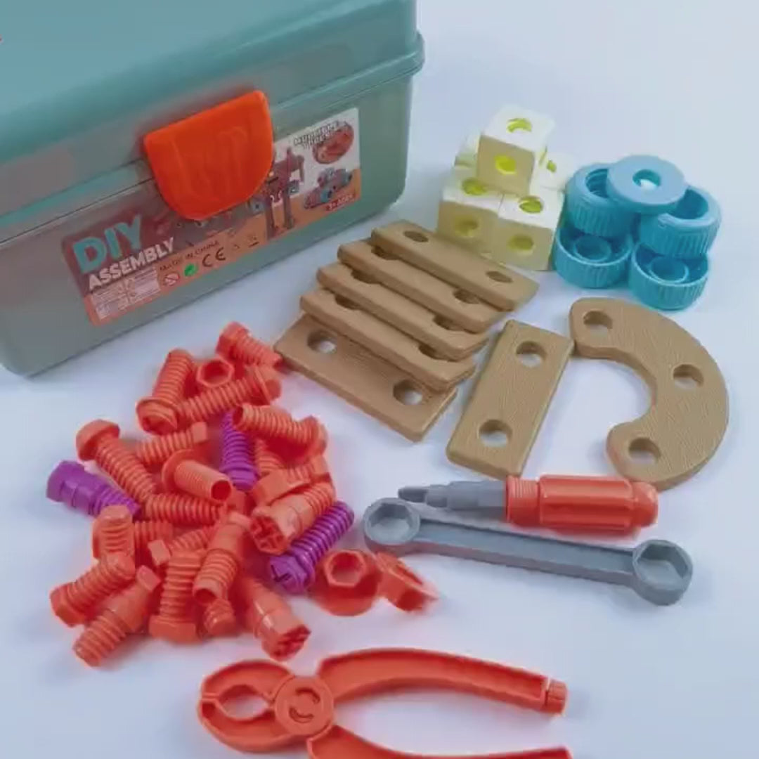 Kids Tool Set Construction With Drill & Screwdriver, Assembly Play, Repair Simulation, Tool Storage Box for Ages 3+