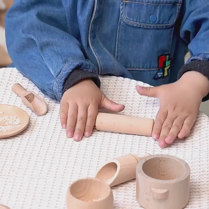Pretend Play Kitchen Made of Natural Wood, Realistic Simulation, Develops Sensory Skills, Safe for Ages 3+