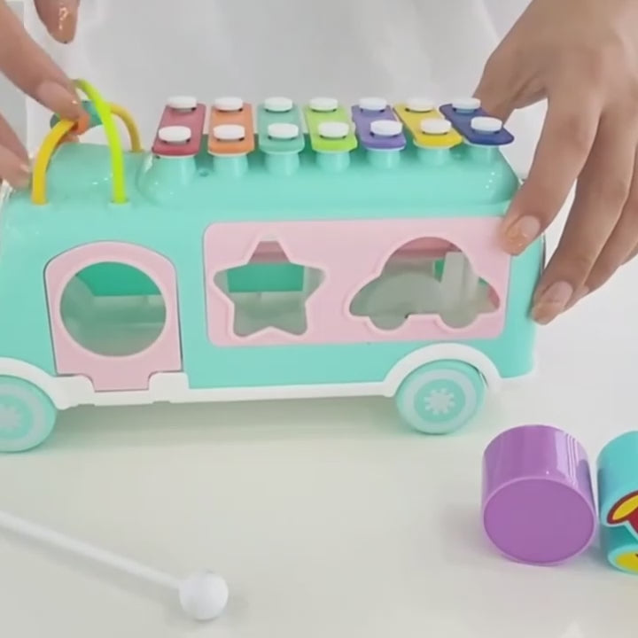 Bus Playing Music Toy, Multifunctional Cartoon Imitation Instrument Xylophone, Baby Tapping Piano