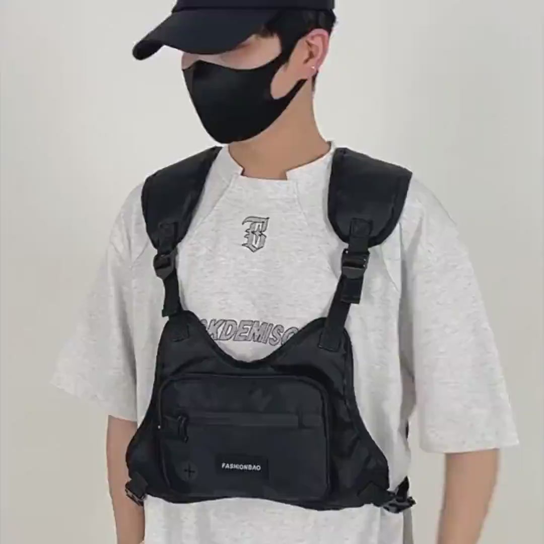 Urban Men Ergonomic Chest Bag with Multi Pockets, Secure Fit, Earphone Port, and Adjustable Strap
