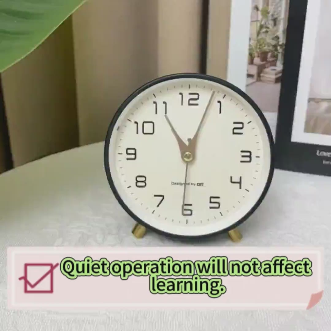 Modern Scandinavian Silent Table Clock With Analog Hands, Alarm & Time Adjustment, Smooth Silent Sweep, Night Light