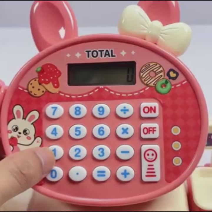 Cash Register Toy for Kids with Card Swipe Sound LED Lights and Built in Basic Calculator, Safe for Ages 3+