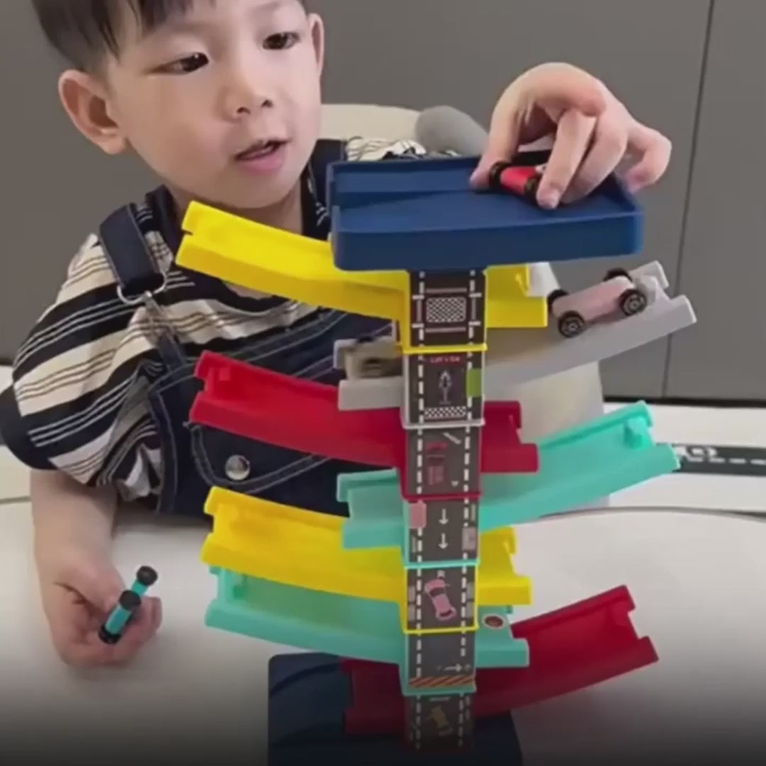Ramp Car Toy, Zigzag Slide with Rooftop Parking, Color Recognition & Motor Skill Development, Safe for Ages 3+