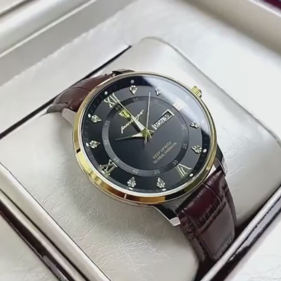 Men’s Stainless Steel Analog Watch - Luxury Waterproof Leather Quartz Timepiece