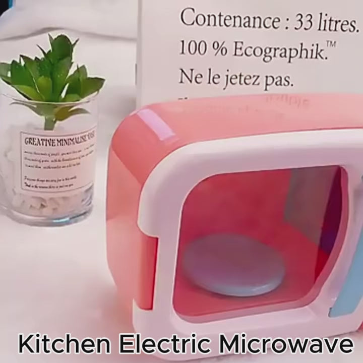 Kitchen Electric Microwave Play Set with Realistic Light, Sound & Accessories Included