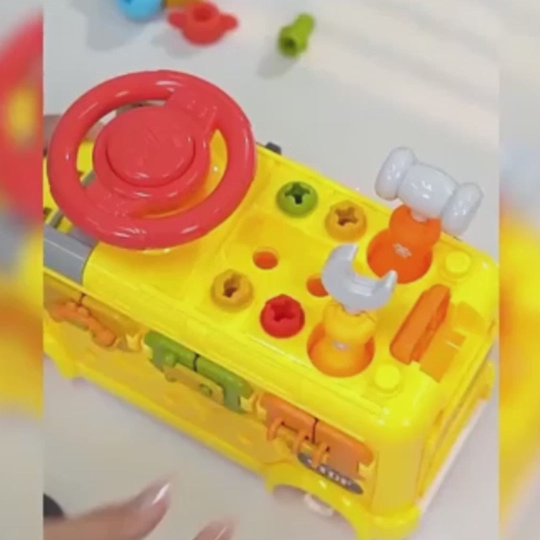 Montessori Activity Repair Bus Toy with Fine Motor Skills, Gear Matching & Creative Tool Play for Ages 1+