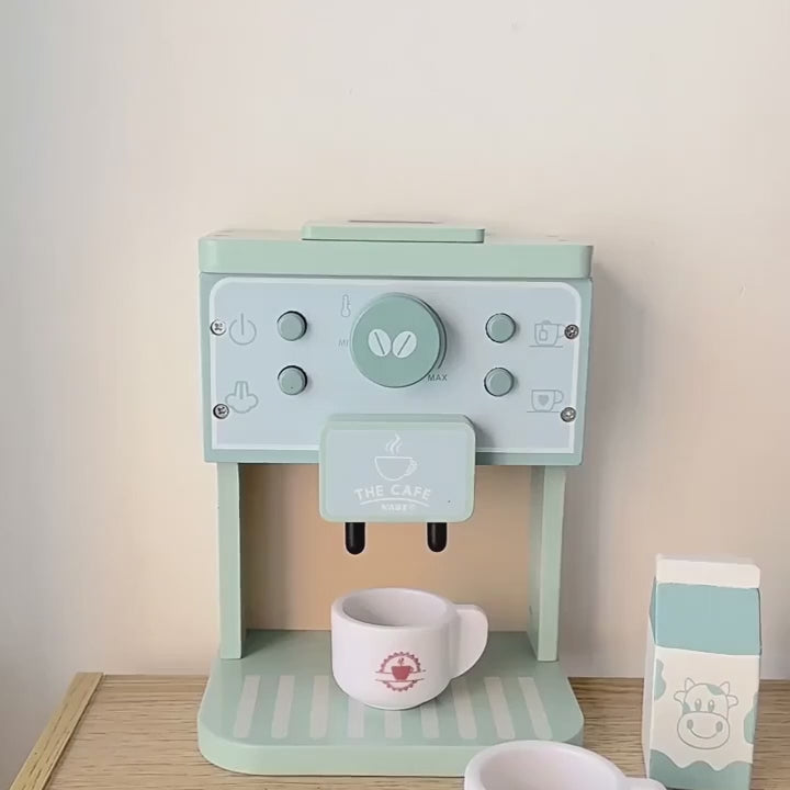 8Pcs Wooden Coffee Maker Toy Set, Kitchen Game Role Play, Safe for Ages 3+