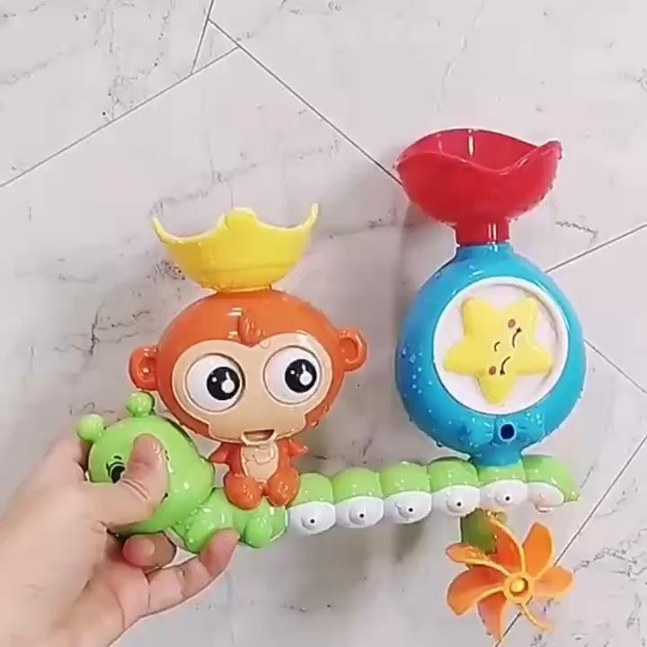 Baby Bath Toy Monkey & Caterpillar with Suction Cups, Safe for Ages 1+