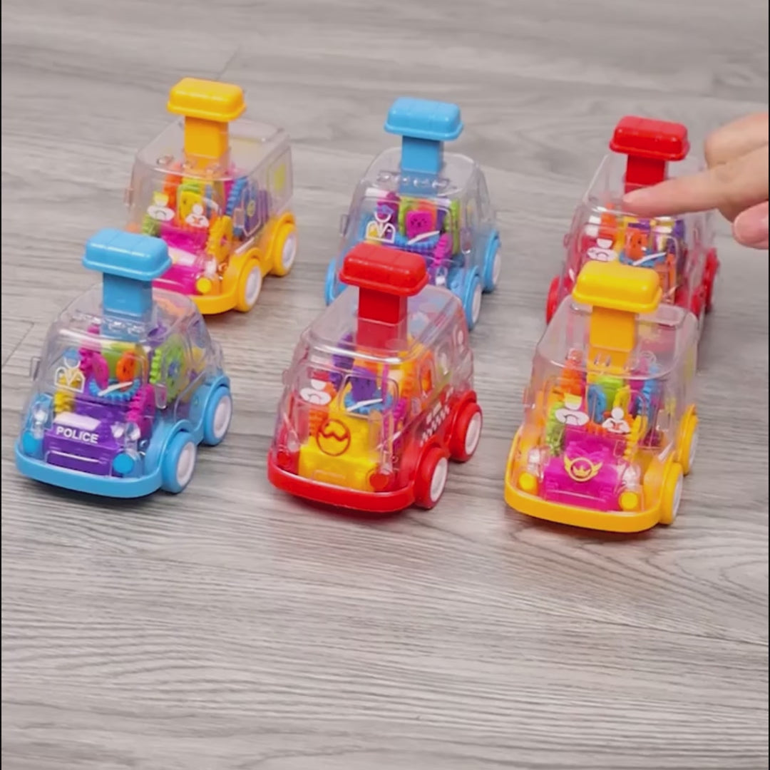 Transparent Gear Car with Push-Button Action, Hand-Eye Coordination Boost, No Batteries Needed, Safe for Ages 3+