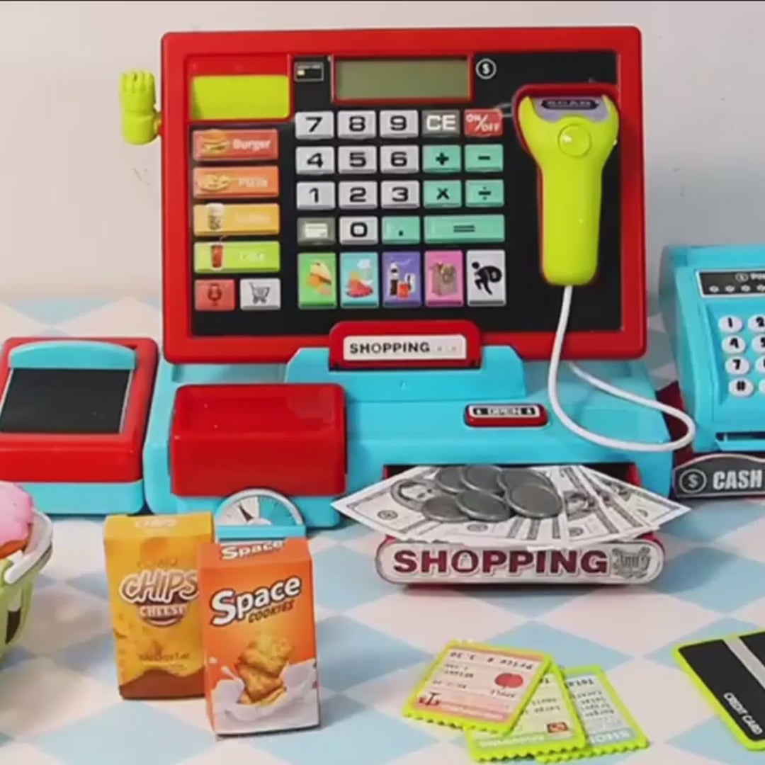 Cash Register Toy with Real Calculator, Pretend Play Store, Educational Preschool Learning Playset, Safe for Ages 3+