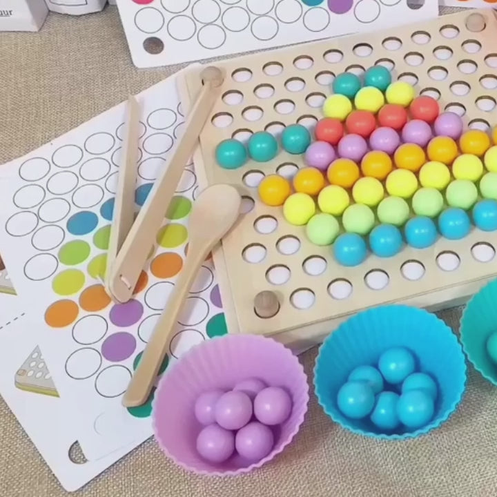 Montessori Wooden Bead Game with Color Recognition and Fine Motor Skills Training, Safe for Ages 3+