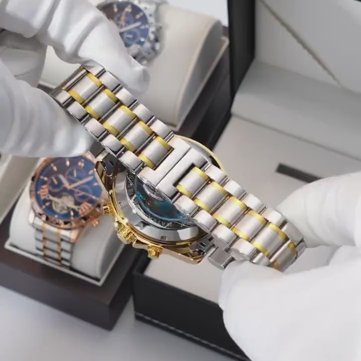 Swiss Brand New Waterproof Automatic Mechanical Watches with Hollow Tourbillon Movement, Skeleton Dial Design
