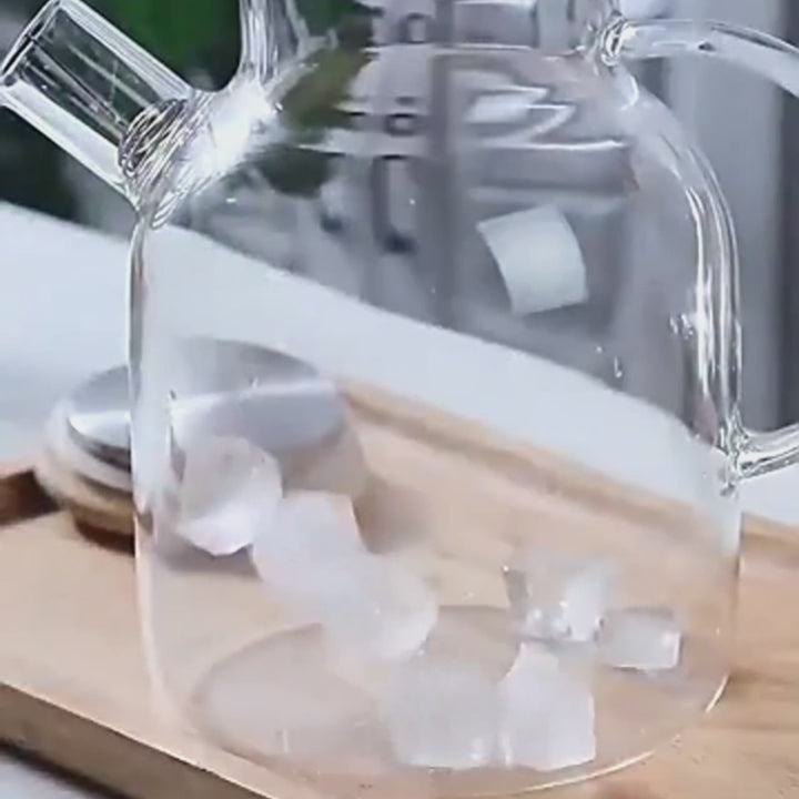 Heat Resistant Borosilicate Glass Teapot withBuilt-in Stainless Steel Filter, Suitable for Hot & Cold Drinks