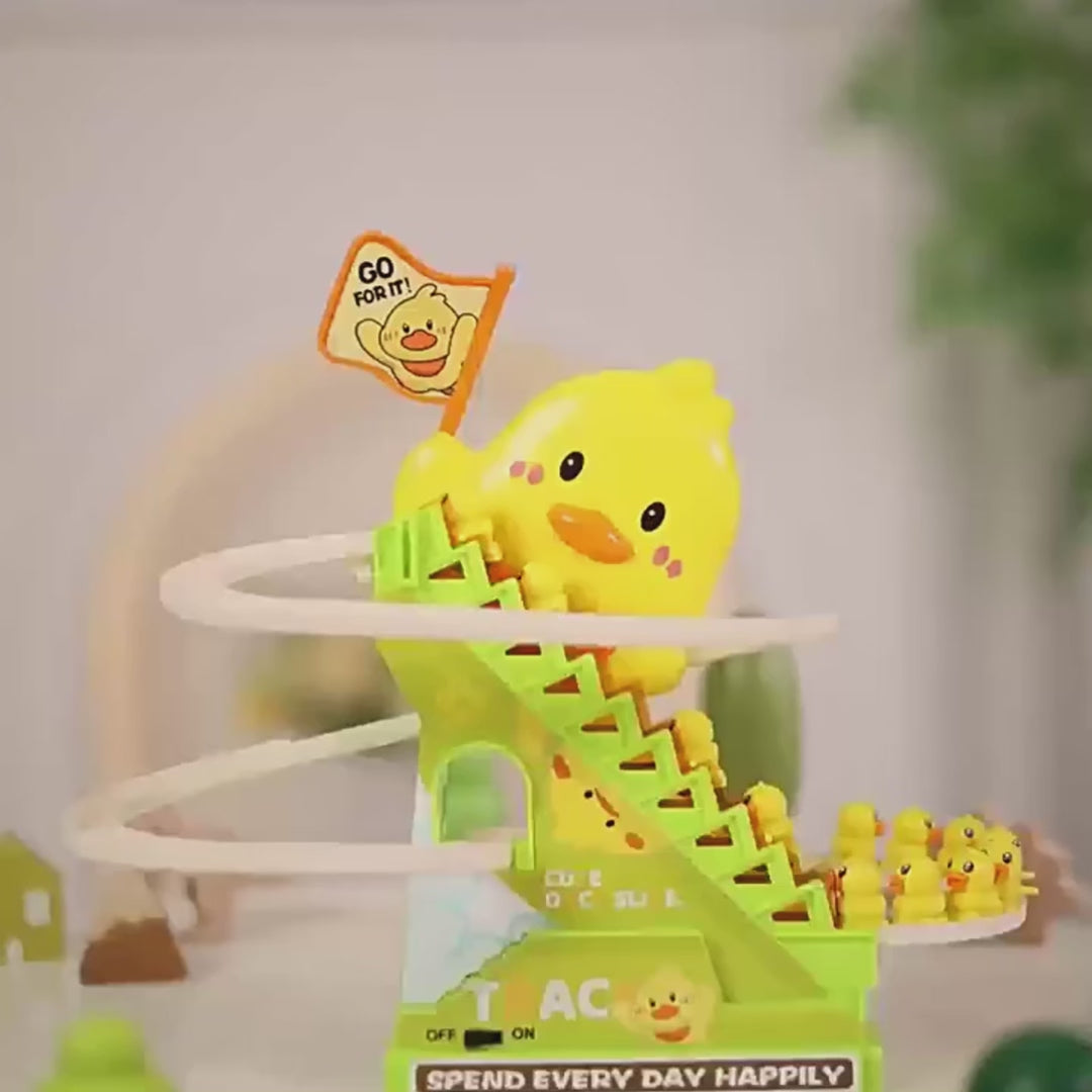 Interactive Duck Climbing Stairs Toy with Music, LED Lights & Educational, Safe for Kids 3+